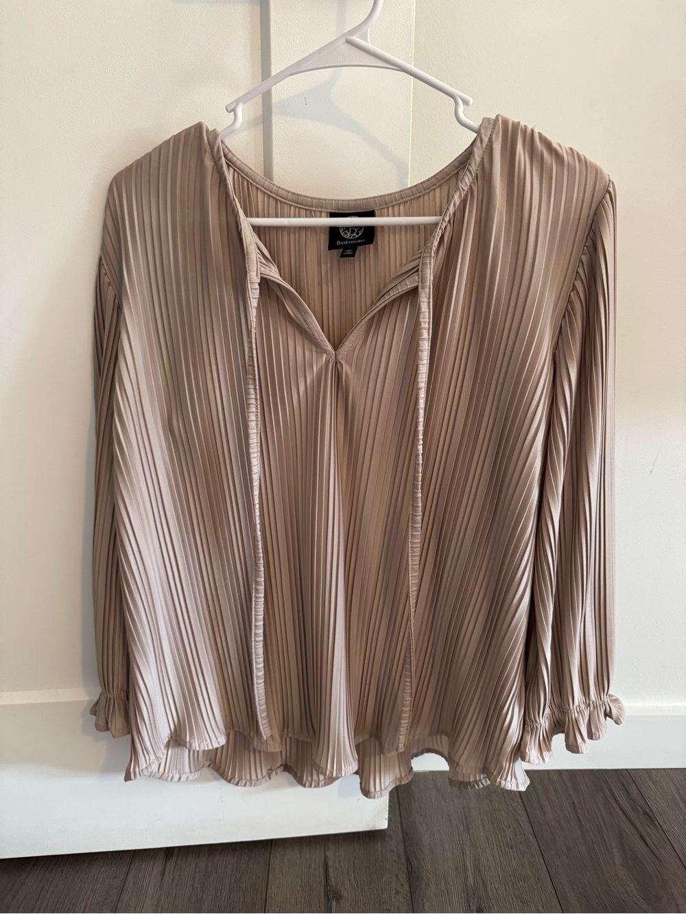 Pleated V-Neck Blouse - Taupe